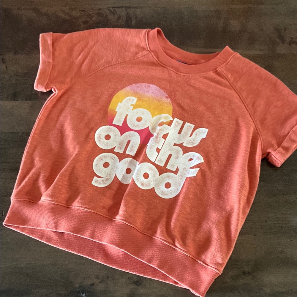 Retro Girls Orange Graphic Crop Sweatshirt